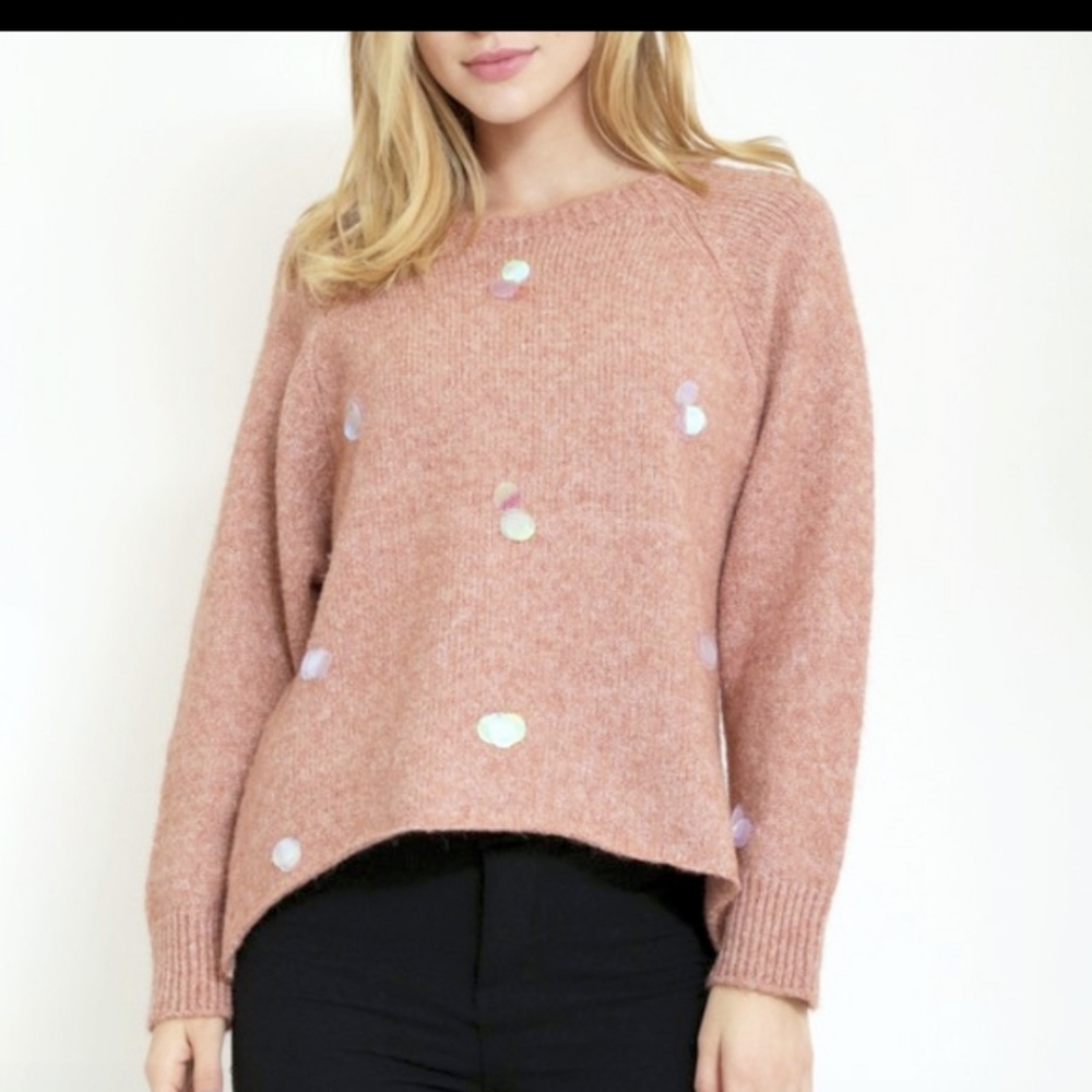 Soft Sequin Cozy Pullover Sweater in Pumpkin Blush Orange NWT